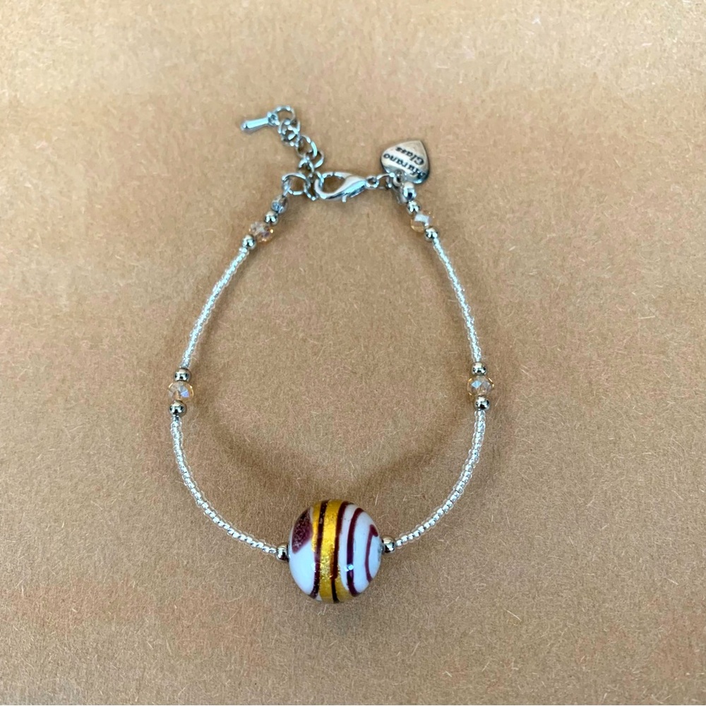 Murano Glass Bead Bracelet Beaded Silver Italia